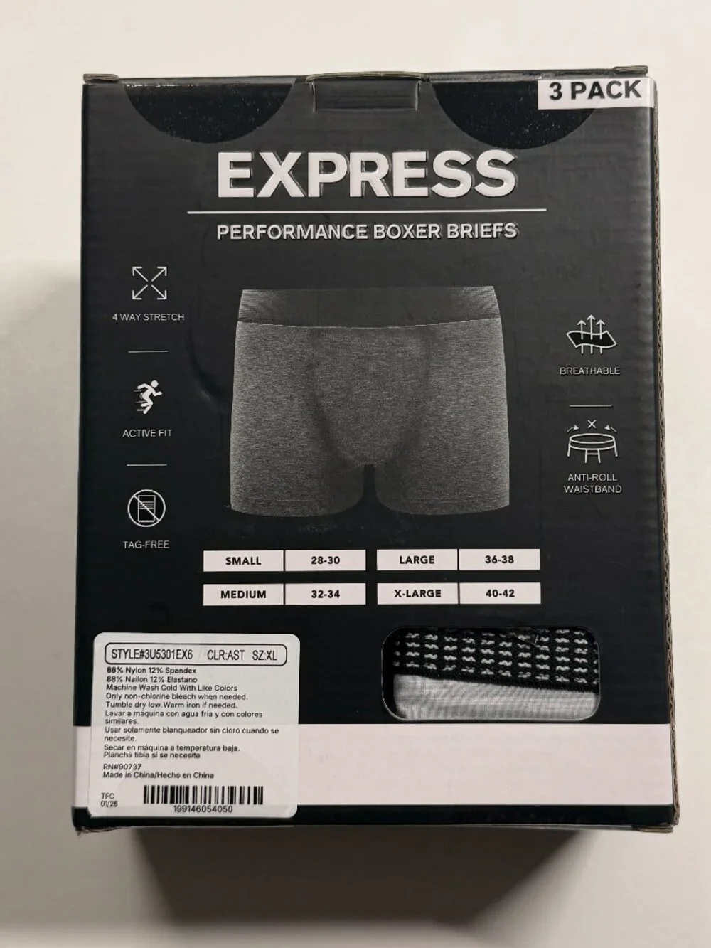 NWT Express Perfomance Microfiber Boxer Briefs - XL - Multi Colors - 3 Pack
